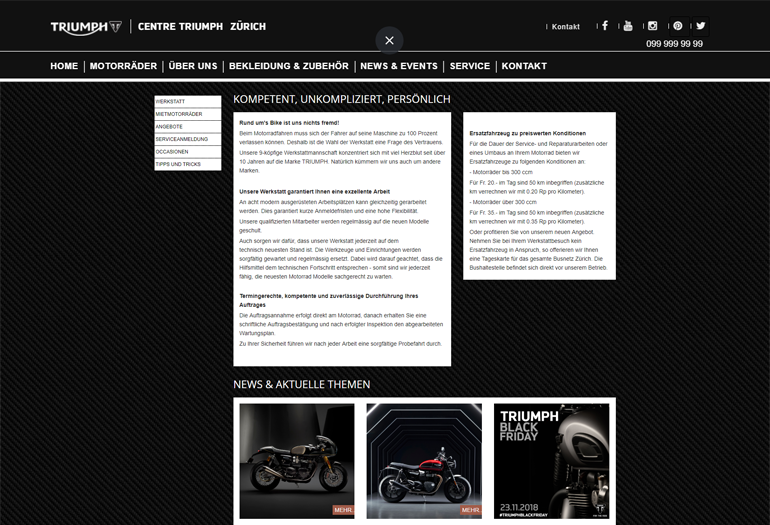 Triumph Motorcycles Webseite Desktop Design Werkstatt