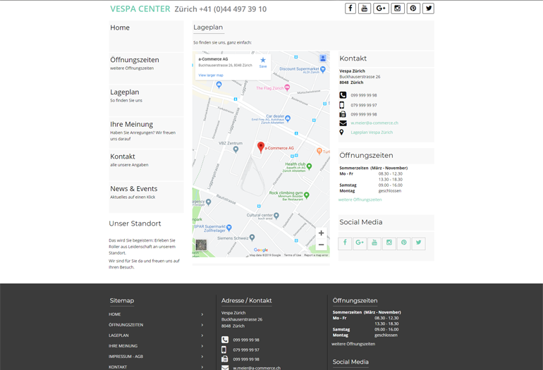 Vespa Roller Webseite Desktop Design Lageplan