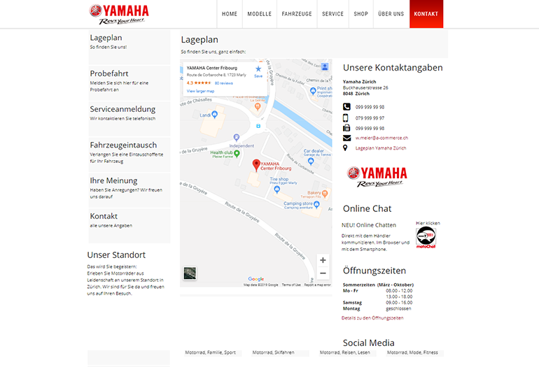 Honda Motorrad Webseite Desktop Design Lageplan